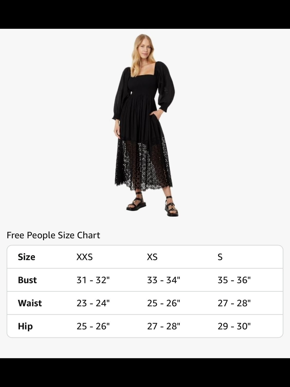 Free People Black Square-Neck Eyelet Maxi Dress with Puff Sleeves Size S - Picture 4 of 9